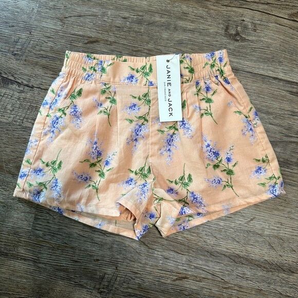 Janie and Jack Almost Apricot Floral Pull On Shorts Girls Size 6-12 Months Pink - Picture 1 of 3